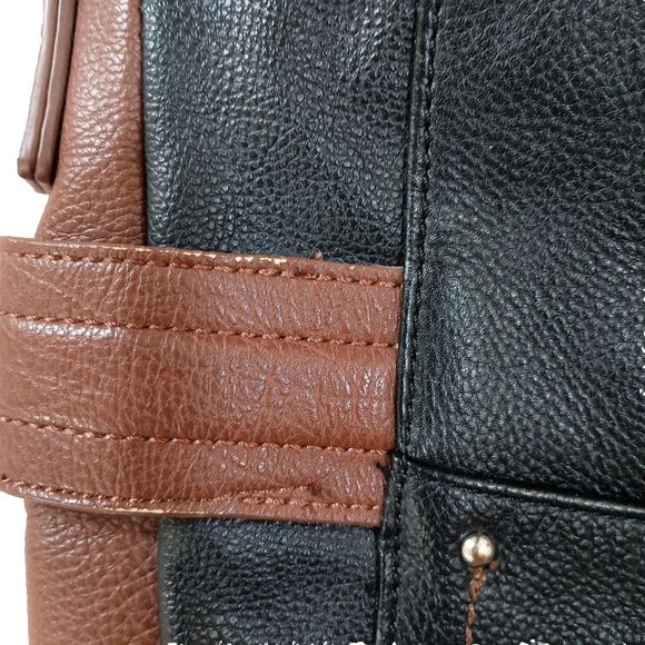 Stone and Co Shoulder Bag Black Brown Outside Zipper Pocket Faux Leather - Picture 10 of 10